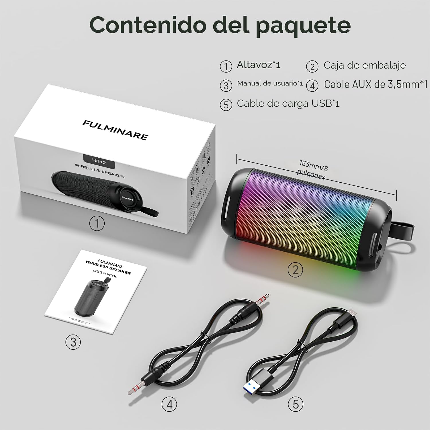 PARLANTE BLUETOOTH PORTÁTIL FULMINARE 16H — IPX5 CON LUCES RGB - Imagen 6