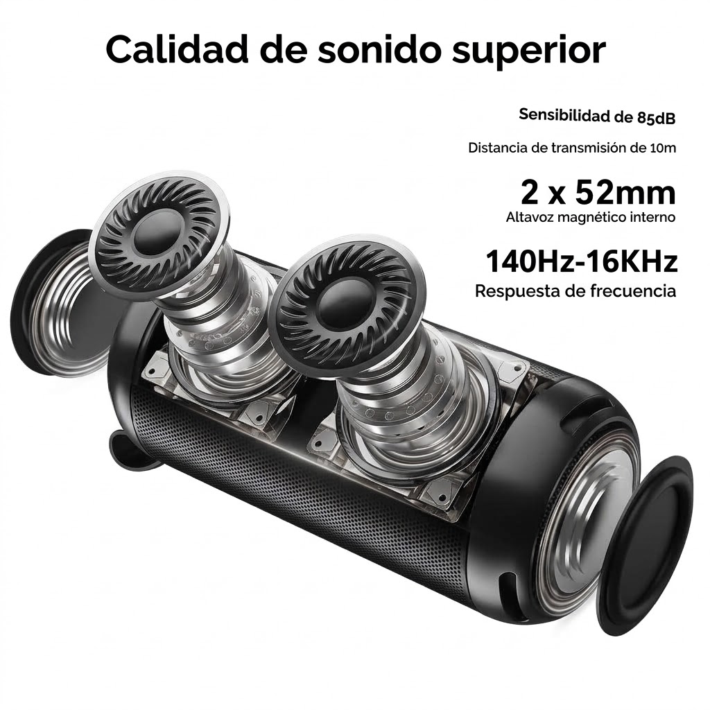 PARLANTE BLUETOOTH PORTÁTIL FULMINARE 16H — IPX5 CON LUCES RGB - Imagen 3