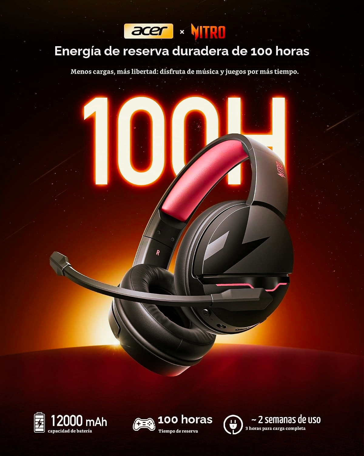 ACER AURICULARES INALÁMBRICOS MULTIPLATAFORMA CON CONEXIÓN 2.4GHZ - Imagen 2