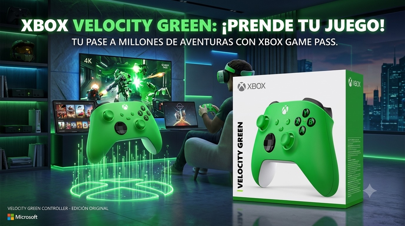 Control inalámbrico Xbox color Velocity Green con su caja original